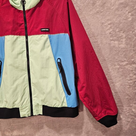Lands End Jacket Mens Large colorful retro hipster wind breaker beachy coastal - Picture 13 of 16